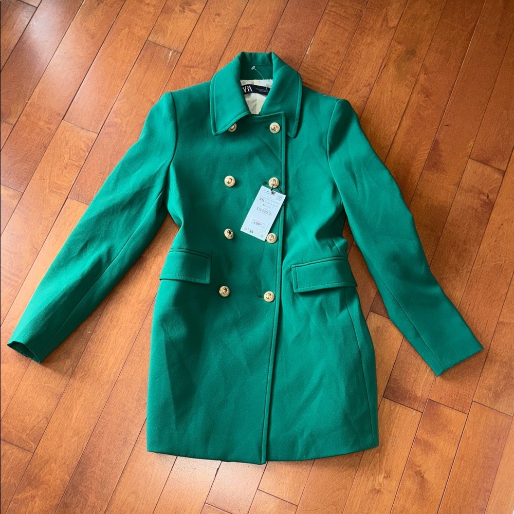 Zara Green Double-Breasted Blazer